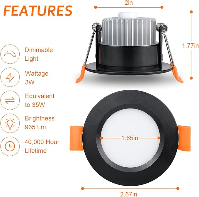 inShareplus 2 Inch LED Recessed Lighting, Black Downlight Dimmable 3W (35W Equivalent), 5000K Daylight White, CRI80, Recessed Light Fixtures with LED Driver (6 Pack)