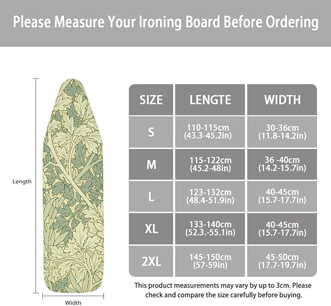 ZCFYGDX Ironing Board Decor Covers (14 x 45 in) Hook & Loop Elastic Edge Easy to Install, Scorch Resistant,Lightweight & Breathable Anti-Slip & Wear-Resistant William Morris Prints Size-S