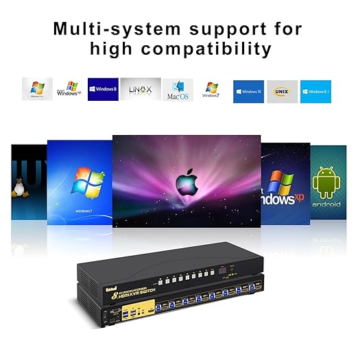 JideTech 8-Port HDMI KVM Switch 4K@60Hz with USB 3.0 Hub, Audio Support, Keyboard & Mouse Hotkey, Remote Control, Rack Mount 1U for Windows/Mac/Linux