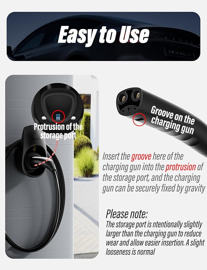 BMZX for Tesla Charger Holder Charging Cable Organizer with Charger Slot for Tesla Motors Wall Mount Connector Bracket Adapter Fit for Model 3/Y/S/X