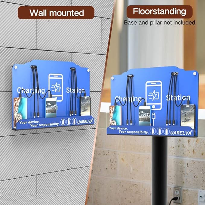 Wall Mounted Cell Phone Charging Station | 8 Ports High Speed Cables Charging Dock with Apple,Type-C,Android Port | Applicable for Airport/Hotel/Hospital/Banks/Shopping Malls