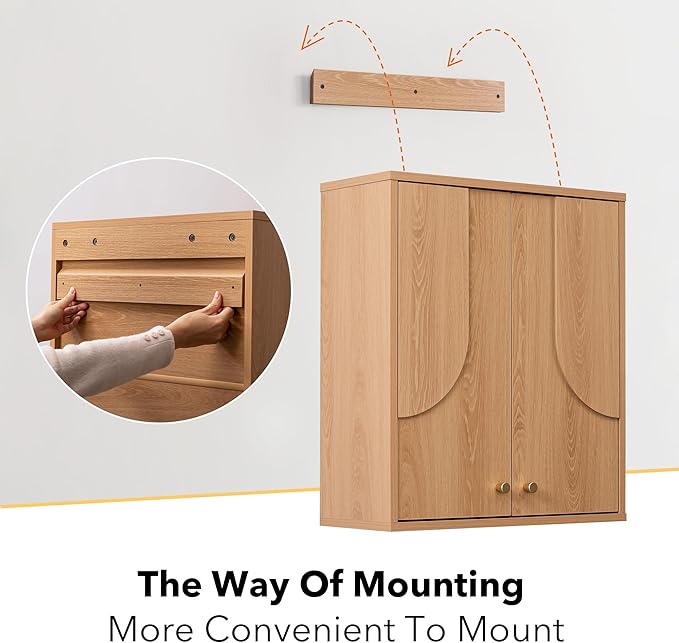 Arched Wood Medicine Cabinet for Bathroom-Mid Century Modern Wall Storage Cabinet-Wall Mounted Over The Toilet Organizer with Hanging Rail for Powder Room, Entryway