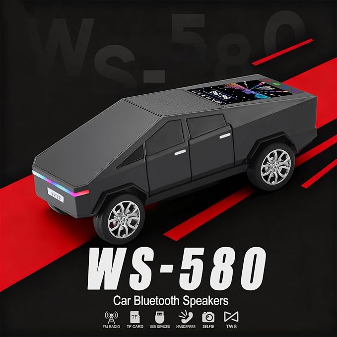 WSTER Portable Car Model Bluetooth Speaker with HD Stereo Sound, TWS Dual Pairing, LED Display, Truck-Style Wireless Speaker for Home, Office, Gaming & Collectible Display (Black)