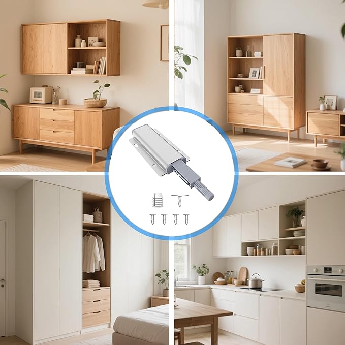 3 Pack Push to Open Cabinet Hardware, Touch Latches for Cabinet Doors, Magnetic Cabinets Latch, Magnetic Push Latches for Cabinets to Open Latch，Silver