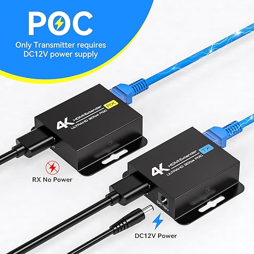 PVBCTCSID 4K HDMI Extender Over CAT6/7 4K30Hz Upto 131ft/40m 1080P Upto 196ft/60m HDMI Balun Over Single Ethernet Support EDID and POC (Power Only Supplied to The TX End)