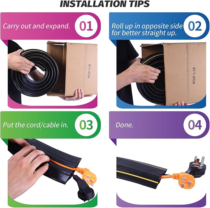 Vilmon 6.5FT Heavy Duty PVC Floor Cable Cover, Floor Cord Cover, Cable Protector Protect Wire for Indoor and Outdoor Cable Cavity = 0.94" (W) x 0.4" (H)(3 Channels