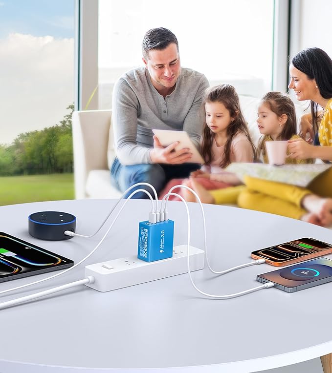 [60W/2Pack] Wall Charger, USB C Charger Block, 5-Port PD + QC 3.0 Fast Charging Power Plug Adapter Brick for Watch Series 10 9 8 7, for iPhone 17 16 15 14 13 Pro Max Airpod, Samsung Galaxy S25(Blue)