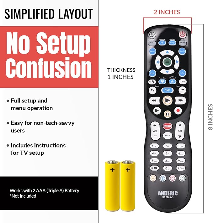 ANDERIC RRP265V5 Replacement Remote Control Compatible with Verizon FiOS 2-Device, Version 2/3/4/5 RC2655007/01, Work with All FiOS Systems and Set Top Boxes Replacement Controller
