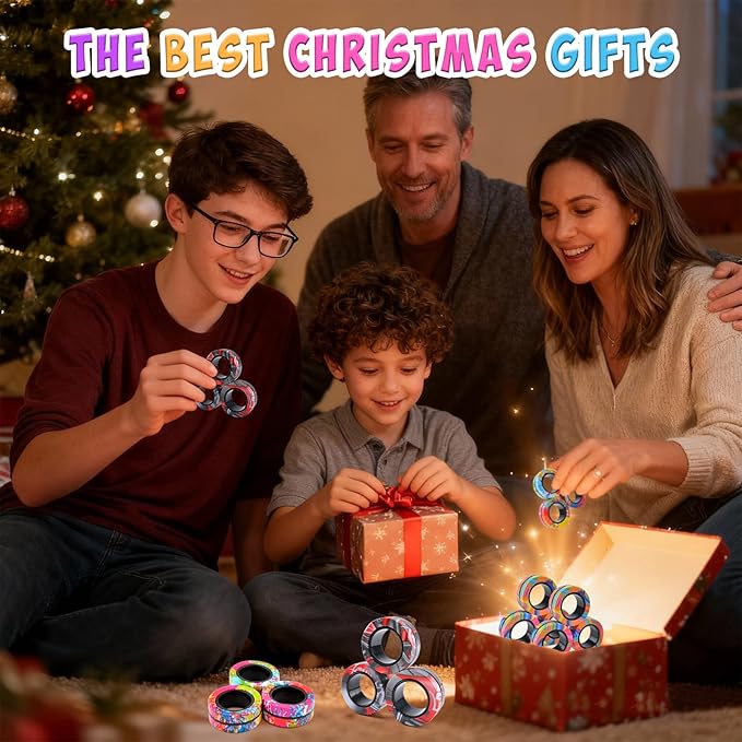 Cevioce 9Pcs Magnetic Rings Fidget Toy Set, ADHD Anxiety Magnetic Fidget Toys Adults Fidget Spinner Rings for Relief, Valentines Day Gifts for Him 8+ Year Old Teen Boy Adults Easter Basket Stuffers