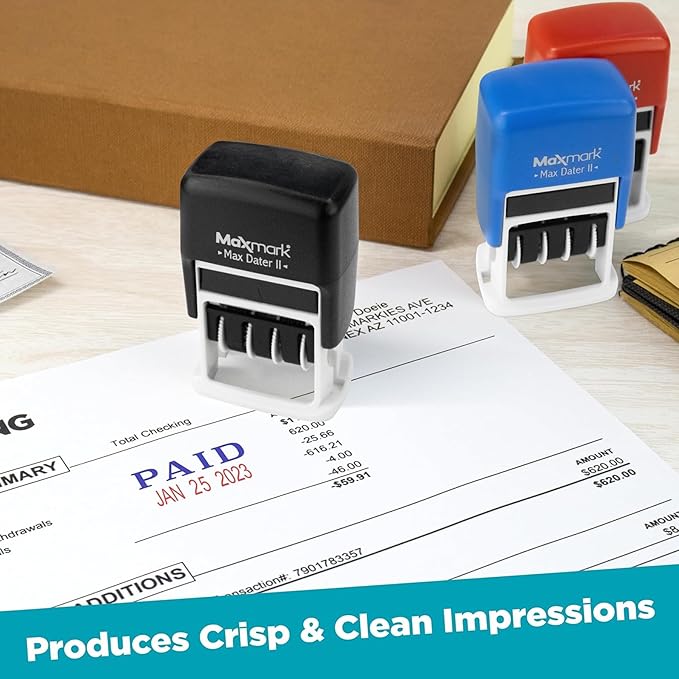 MaxMark Self-Inking Rubber Date Office Stamp with OVERDUE Phrase Blue Ink & Date RED Ink (Max Dater)