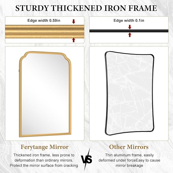18X24 Inch Gold Mirror for Wall with Metal Frame Rectangular Rounded Bathroom Vanity Mirror Anti-Rust, Hangs (Gold 18" x 24")