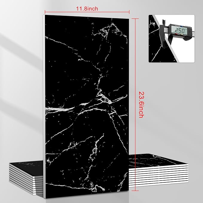 Wall Panels Peel and Stick，PVC Imitation Artificial Marble Tiles Sticker，10 pcs 23.6" L x 11.8" W，Heat-Resistant Backsplash Tile，Ideal for Kitchen Bathrooms Living Rooms Bedrooms.