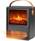 FLAME&SHADE Portable Electric Fireplace Heater for Indoor Use, Fire Place Heaters with 3D LED Flame Overheat & Tilt Protection, Space Heater Small Fireplace for Home Office Christmas Decoration, Black