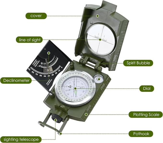 Compass, Outdoor Military Waterproof Lens Sighting Compass, High Precision - Image 2