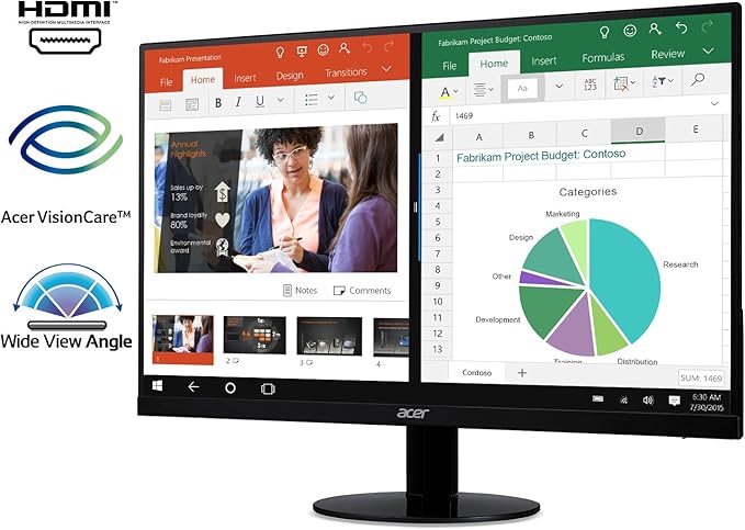 acer 21.5 Inch Full HD (1920 x 1080) IPS Ultra-Thin Zero Frame Computer Monitor (HDMI & VGA Port), SB220Q bi