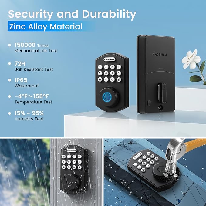 KNOBWELL Fingerprint Door Lock, Smart Keypad Deadbolt, Keyless Entry Lock for Front Door - Auto Lock - Easy Installation - Matte Black