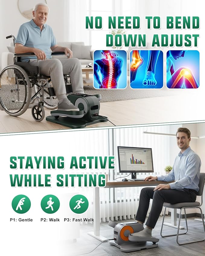 VIVURN® 019 Under Desk Elliptical 12 Adjustable Speeds Motorized Leg Exerciser While Sitting for Seniors As Seen on TV with Non-Slip Mat Low Impact Quiet&Portable Pedal Exerciser for Home and Office