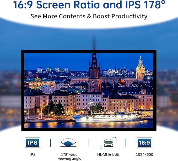 HMTECH 10.1 Inch Raspberry Pi Screen HDMI Monitor 1024x600 LCD Display 16:9 IPS Screen for Raspberry Pi 5/4/3/2/B/B+ Win11/10/8/7, Free-Driver, Non-Touch
