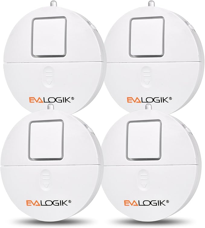 EVA LOGIK Modern Ultra-Thin Window Alarm with Loud 120dB Sound and Vibration Sensors Compatible with Virtually Any Window, Glass Break Alarm Perfect for Home, Office, Dorm Room- 4 Pack