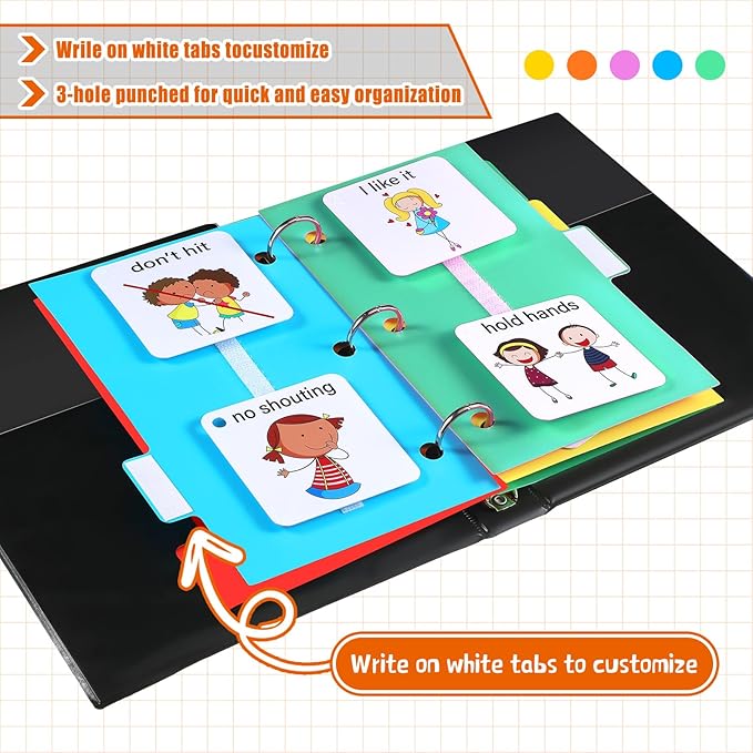 981 Pcs Communication Book Set, Small Tools for Visual Schedule Picture Cards Include 3 Ring Binder 20 Dividers 960 Hook Loop Strips Dots for Kids Autism ADHD Language Learning