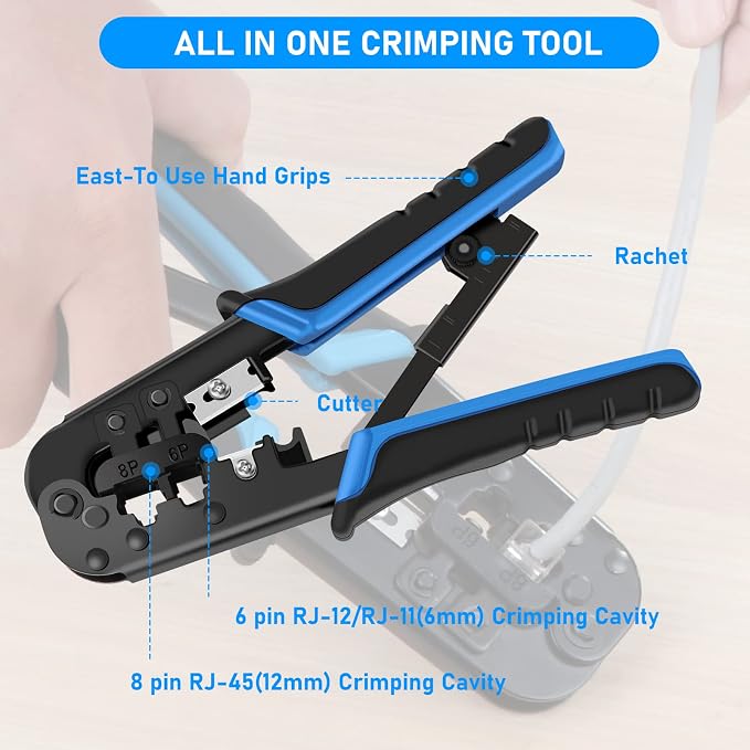 RJ45 Crimp Tool Kit for Cat5 Cat5e Cat6, Ethernet Crimper Toolkit - Image 2