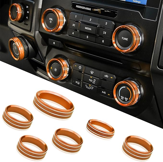 Knob Cover for F150 AC Climate Control Switch/Trailer/4WD/VOL/Tune Button Interior Center Console Trim Accessories Compatible with Ford F150 XLT 2016 2017 2018 2019 (Orange 6 Pcs)