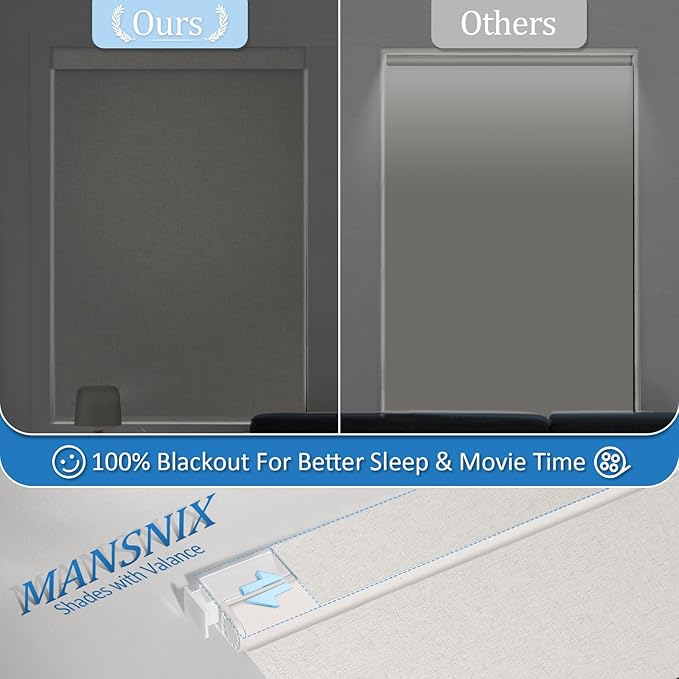 MANSNIX Smart Motorized Blinds with Remote, Cordless No-Drill Automatic Roller Shades, Blackout Electric Blind for Windows, Linen Stone, 35.5 x 72