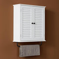 Bathroom Storage Cabinet with Adjustable Wood Shelves & Doors, Made of PDF Wood, Wall Mounted with Towels Bar, Over The Toilet Storage Cabinet for Kitchen & Living Room & Laundry Room-White