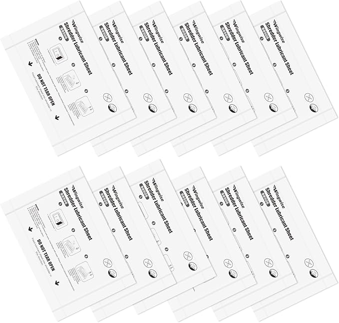 Wingwise 12-Pack Shredder Lubricant Sheets, 8.5 x 6 Inches, Sharpens Blades & Reduces Jams, Mess-Free Maintenance for All Shredders