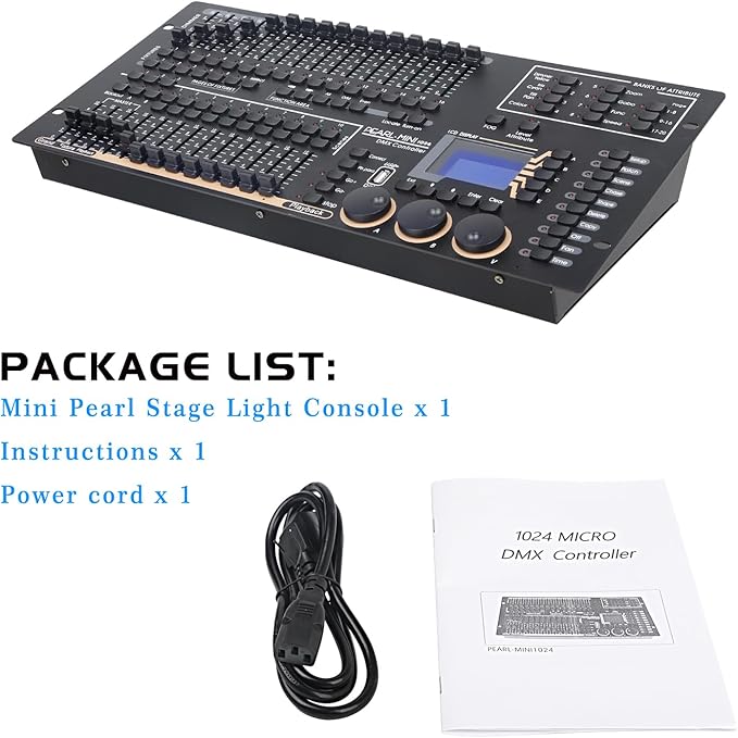 Professional DMX512 Stage Lighting Controller, Mini Pearl Stage Light Console,1024 Channels, 96 Fixtures, 60 Scenes, USB R20 Compatible
