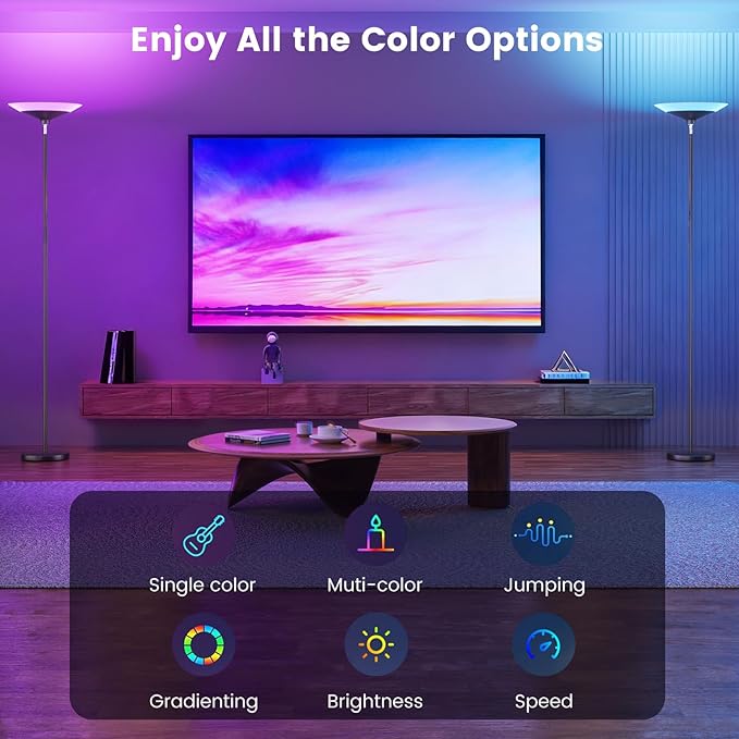 SIBRILLE RGB Torchiere Floor Lamp - 30W Dimmable LED Standing Lamp with Remote, Multi Color Changing, 72in Tall Corner Light, Bright Standing Pole Light for Office Living Room Bedroom Basement, Black