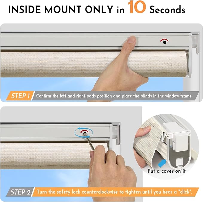 Persilux Smart Motorized Blinds with Remote, No Drill Automatic Roller Shades for Indoor Windows, Light Filtering Linen Fabric, Electric Blinds for Windows, Weave Mat C162-2, Custom Size