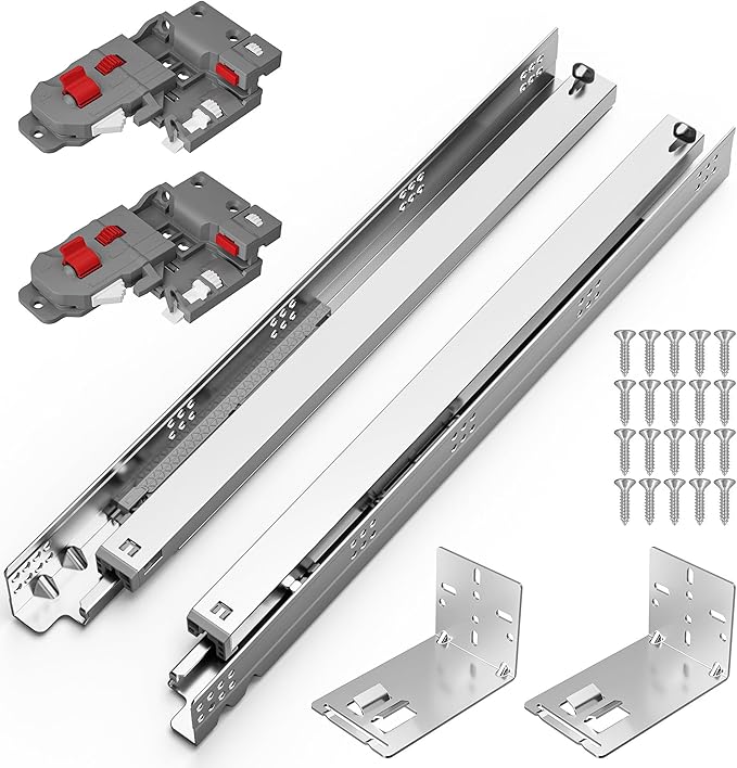 Chibery 12 15 18 21 Inch Undermount Soft Close Drawer Slides, Full Extension 3D Locking Device, Rear Mount Brackets, Concealed Bottom Mount Rails for face Frame Cabinet, 100 LB（18 inch, 1 Pair）