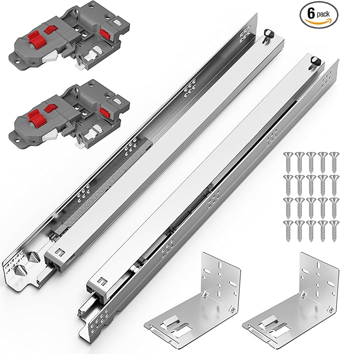 Chibery 12 15 18 21 Inch Undermount Soft Close Drawer Slides, Full Extension 3D Locking Device, Rear Mount Brackets, Concealed Bottom Mount Rails for face Frame Cabinet, 100 LB（21 inch, 6 Pair）