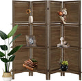 4 Panel Room Divider with Shelves, Room Dividers and Folding Privacy Screens, Folding Room Dividers 4 Panel, Wood Room Divider with 3 Display Shelves for Home Office (Brown)