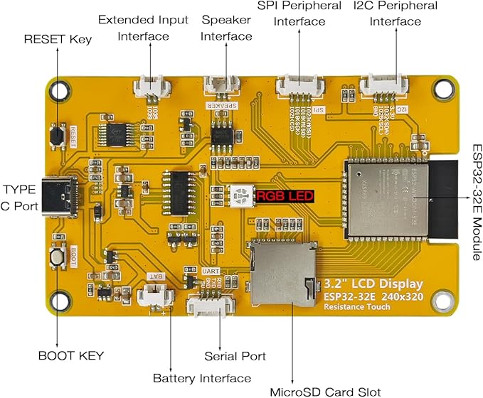 Hosyond 3.2'' ESP32 LCD Display Resistive Touchscreen with WiFi+BT, ST7789P3 Driver 240x320 TFT SPI Screen Module for Arduino