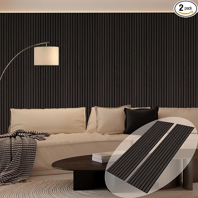ARMURO Wood Panels for Wall, Wood Slat Wall Panel - 2 Pack, Black Wood Slats for Wall, Natural Smoked Wood Veneer Accent Wall Panels, Acoustic Slat Wood Wall Panels - 12.6" W x 94.5" L
