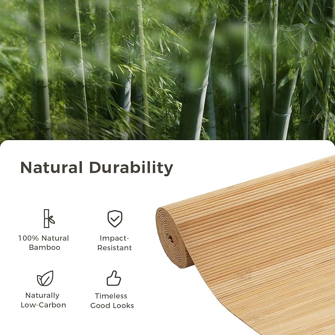 OUZUGIE 1 Pack 96x24 Inch Natural Bamboo Wall Panel – Twinned Carbides Pole Wrap Paneling for Walls, Ceilings, Cabinets, Furniture – Ideal for Bedroom, Living Room & Office DIY Decor