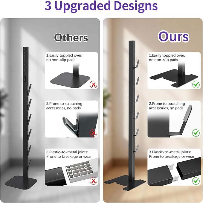 XIGOO Storage-Stand-Docking-Station-Holder Compatible with V15 V10 V8 V7 V6 Cordless Vacuum Cleaners & Accessories, Stable Metal Bracket Organizer Rack, Brushed Black