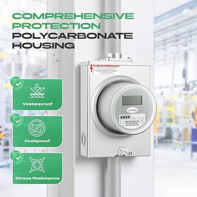 RV Digital Electric Meter,240V 2 Wire kWh Watt Power Meter with LCD Display,CL200 Energy Monitoring submeter for Residential Home Use,TA30 Current Measurement,Compatible with 4 Jaw Meter Sockets