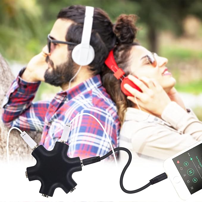 Onelinkmore Headphone Splitter - 5-Jack 3.5mm Audio Stereo Adapter for Headsets, Earbuds, Earphones - 1 Male to 4 Female With Stereo Cable