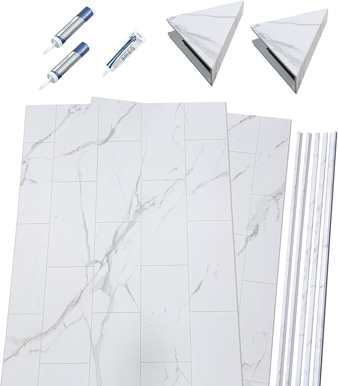 Palisade 78in x 36in x 36in Waterproof Vinyl Corner Shower Surround Kit with Accessories in Urban Glacier