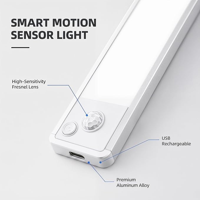 Under Cabinet Lighting: 12 Inch 3-Color Dimmable Rechargeable Motion Sensor - Image 5
