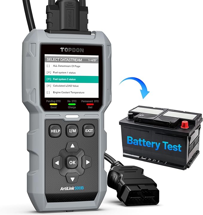 TOPDON AL500B OBD2 Scanner Battery Tester 2 in 1 Code Reader, Full OBDII Diagnosis, 12V Battery Tests & 12V/24V Cranking Tests, Charging Tests, Scan Tool, Car Diagnostic Tool for All OBDII Cars