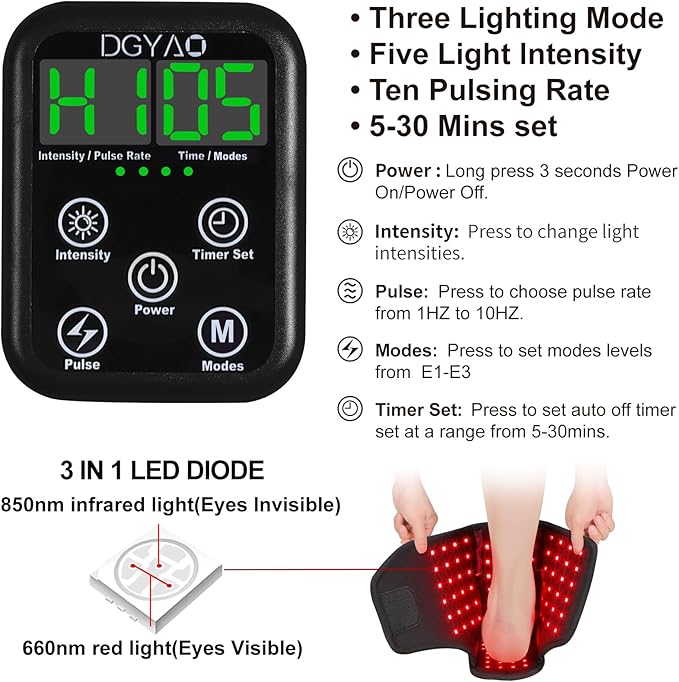 Rechargeable Red Light Therapy Feet Ankle, 132 LEDs 660 nm Red Light and 850 nm Infrared Light Therapy Shoe, with 6000mAh Battery Adjustable Power and Time Controller 2Pack