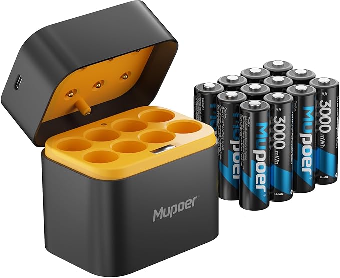 12 Pack Rechargeable AA Batteries Lithium by Mupoer