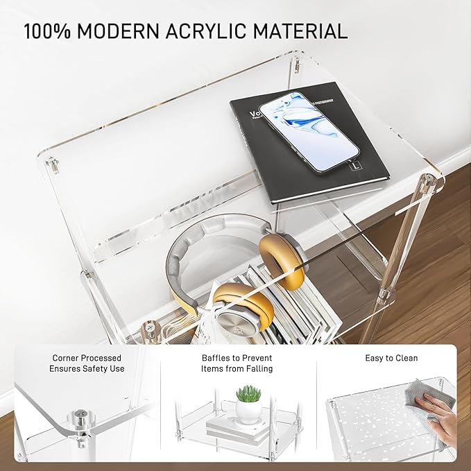 HMYHUM Acrylic Printer Stand, 3 Tier Clear Printer Cart with Lockable Wheels, Multifunctional Printer Table for Office & Home, Modern, 15.7" L x 11.8" W x 24" H