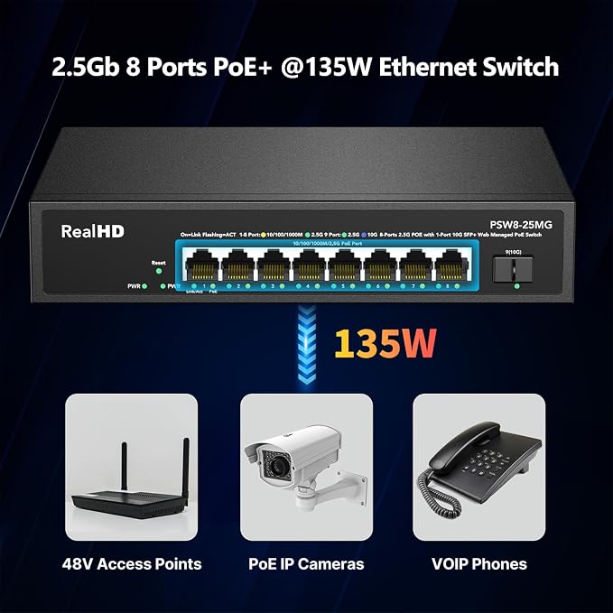 9 Port 2.5G Gigabit PoE Web Managed Switch, 8 Port POE + 1* 10G SFP, IEEE - Image 4