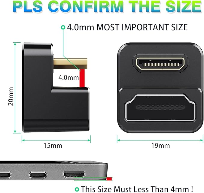 AGVEE 2 Pack (Short Side Inward) 180 Degree Angled Mini HDMI Male to HDMI Female Adapter, U-Shaped 4K@60HZ Converter Coupler Connector Extender for Portable Display Monitor Accessories, Black
