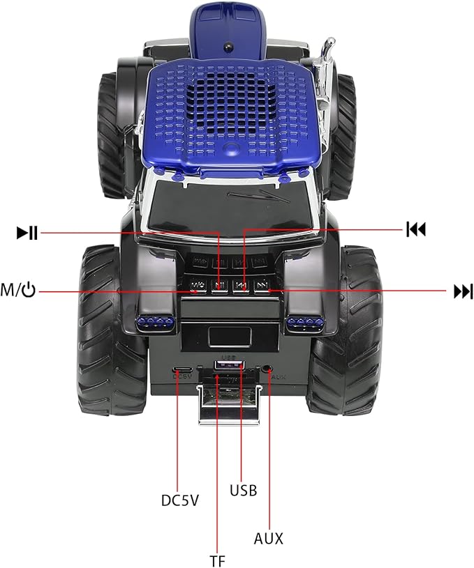 Tractor Head Bluetooth Speaker – unique Bluetooth car speaker with HD stereo, TWS pairing, LED party lights, portable wireless outdoor speaker, car model decoration, and a great gift for men(Blue)